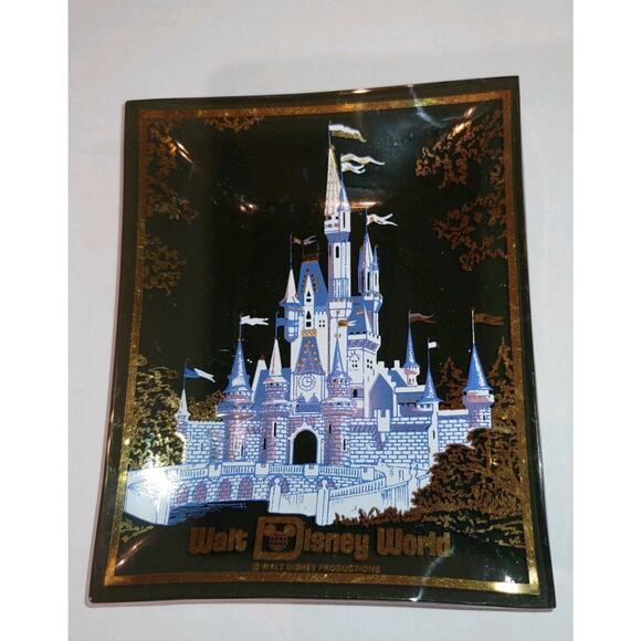 Walt Disney World Souvenir Smoke Glass Dish Vtg 70's CINDERELLA CASTLE Ash Tray - Picture 2 of 4